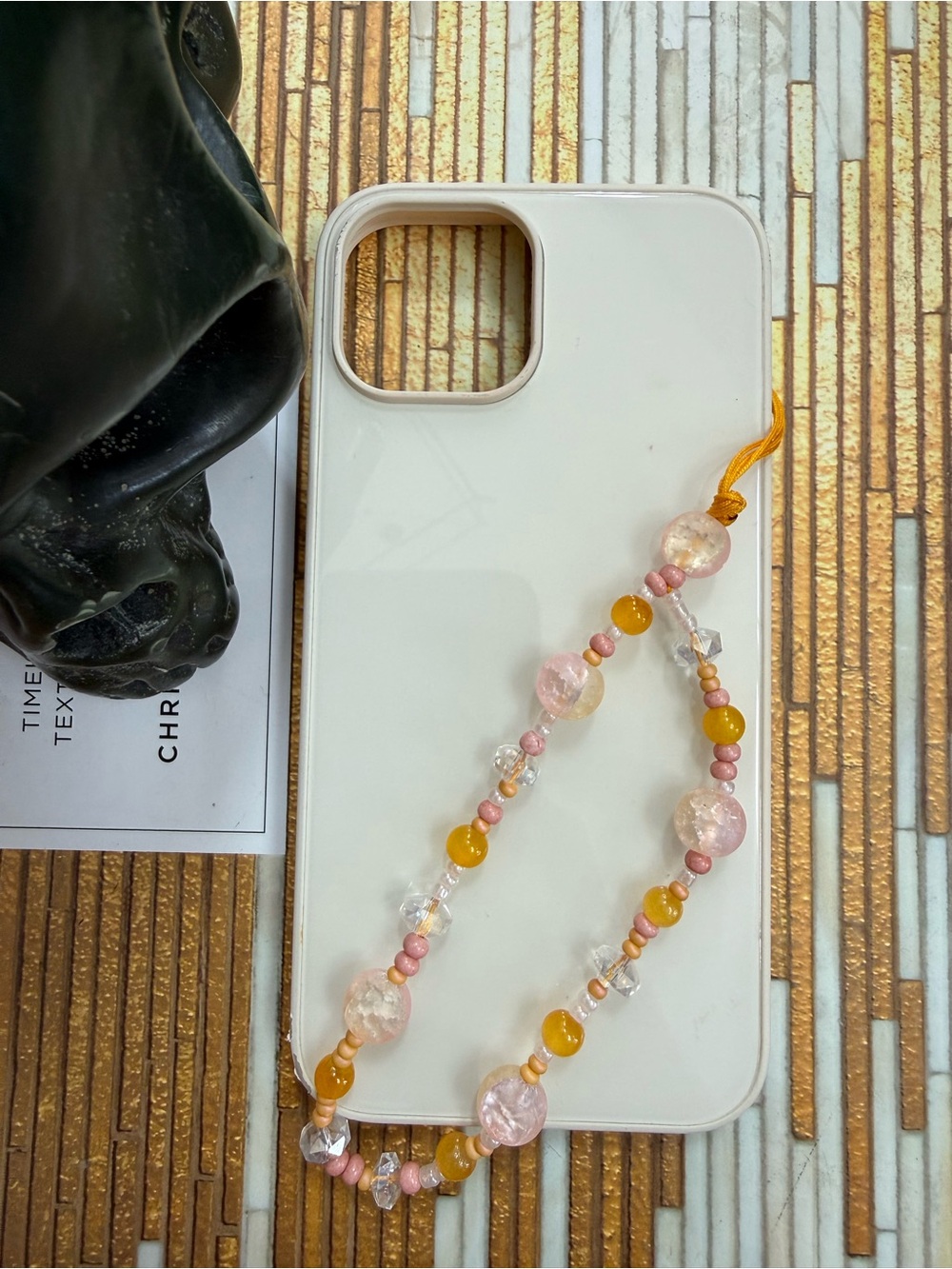 Beaded Phone Charm Wrist Strap - Pink & Yellow